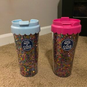 Colorful Glitter Tumbler Set with Pink and Blue Lids